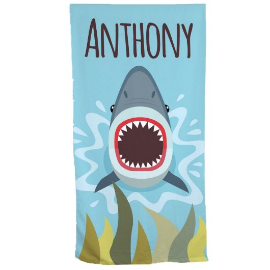 Cool Cartoon Shark Polyester and Terry Beach Towel (Front)