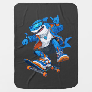 Cool Cartoon Shark Streetwear Tee Baby Blanket