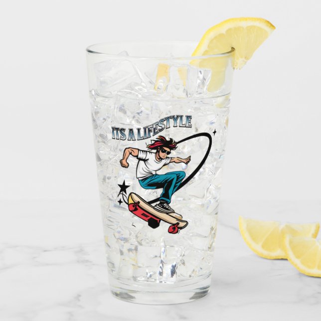 Cool Cartoon Skateboarder Fun Quote Glass (Back Ice)