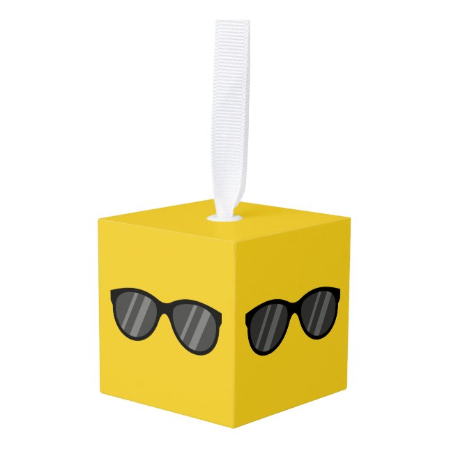 Cool Cartoon Sunglasses Cube Ornament (Front Angled)