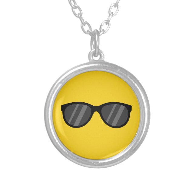 Cool Cartoon Sunglasses Silver Plated Necklace (Front)