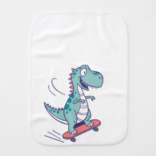 Cool Cartoon T-Rex on Skateboard Baby Burp Cloth