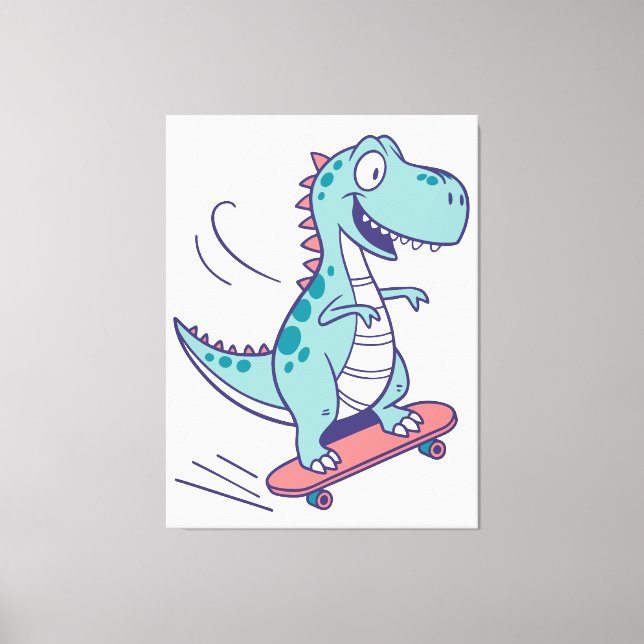 Cool Cartoon T-Rex on Skateboard Canvas Print (Front)