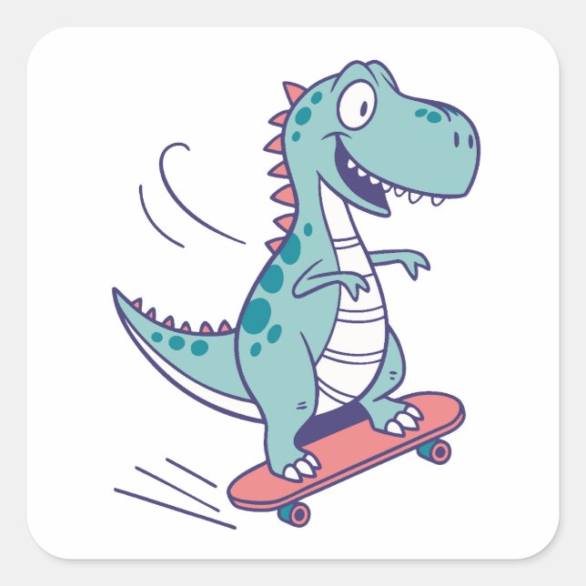 Cool Cartoon T-Rex on Skateboard Square Sticker (Front)
