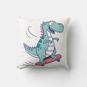 Cool Cartoon T-Rex on Skateboard Throw Pillow
