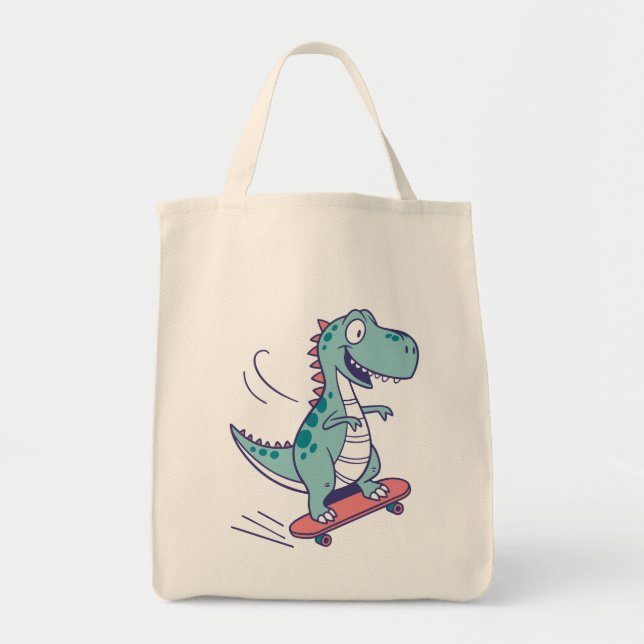 Cool Cartoon T-Rex on Skateboard Tote Bag (Front)