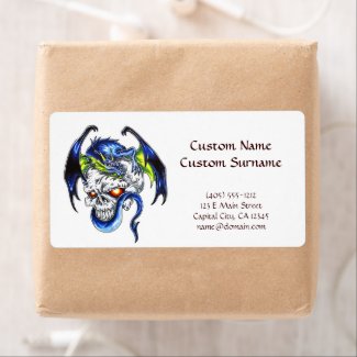 Cool cartoon tattoo symbol Blue Dragon Skull Label