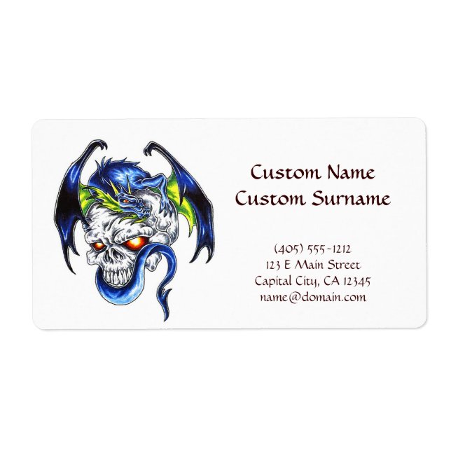 Cool cartoon tattoo symbol Blue Dragon Skull Label (Front)