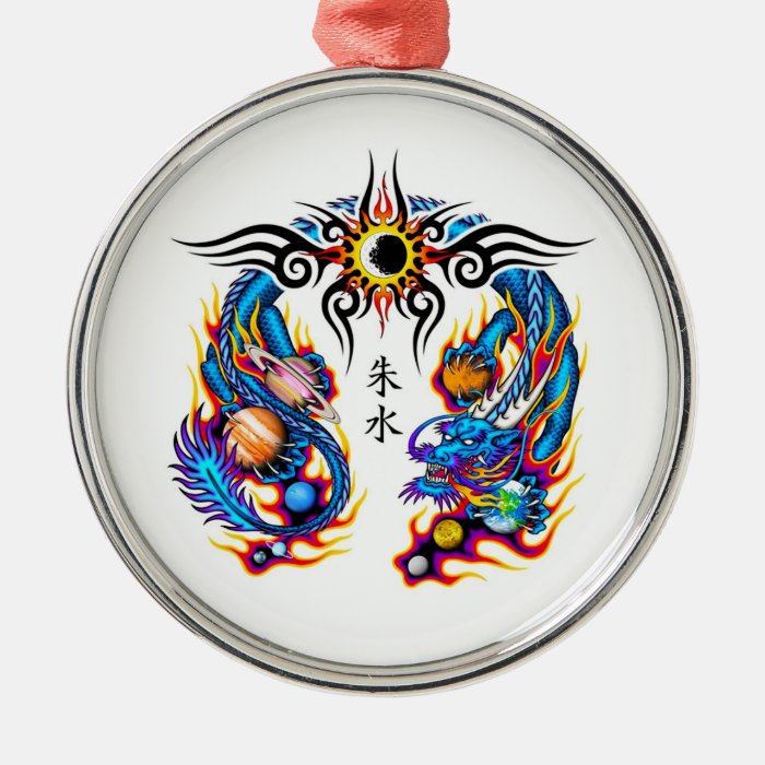 Cool cartoon tattoo symbol chinese dragon orbs christmas ornaments