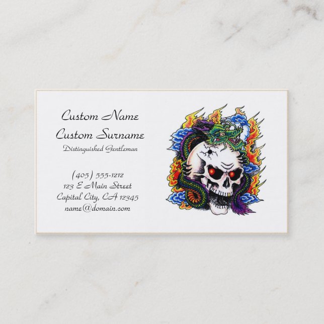 Cool cartoon tattoo symbol dragon skull flames business card (Front)