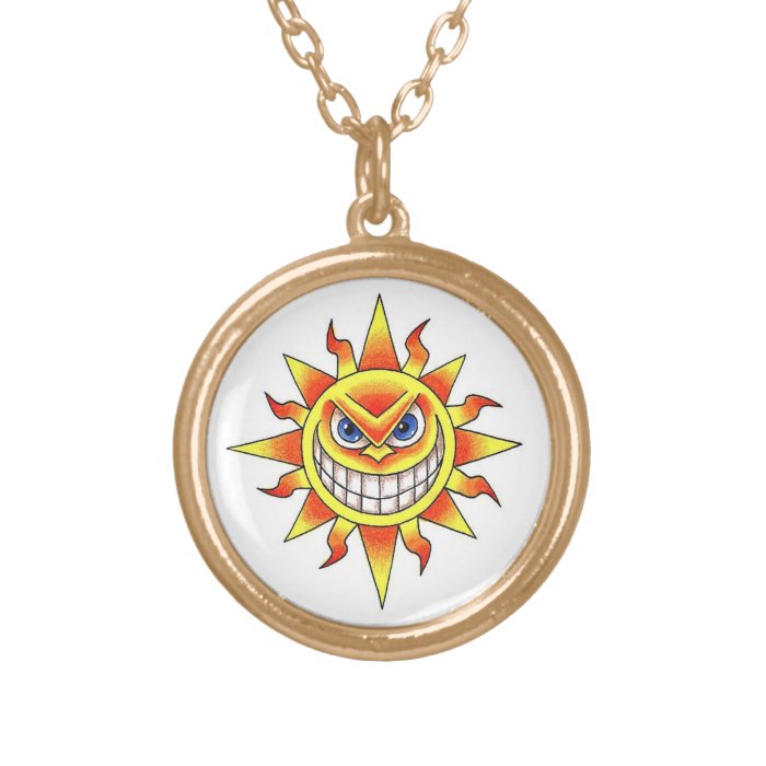 Cool cartoon tattoo symbol evil smiling SUN face Personalized Necklace