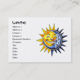 Cool cartoon tattoo symbol happy sun moon face business card