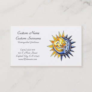 Cool cartoon tattoo symbol happy sun moon face business card