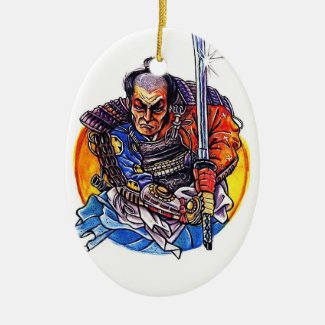 Cool cartoon tattoo symbol japanese Samurai Katana Ceramic Ornament