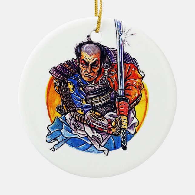 Cool cartoon tattoo symbol japanese Samurai Katana Ceramic Ornament (Front)