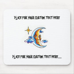 Cool cartoon tattoo symbol Moon face star clouds Mouse Pad