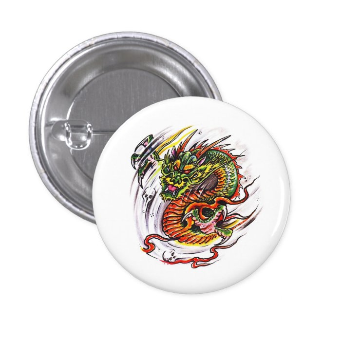 Cool cartoon tattoo symbol oriental Dragon Pinback Buttons