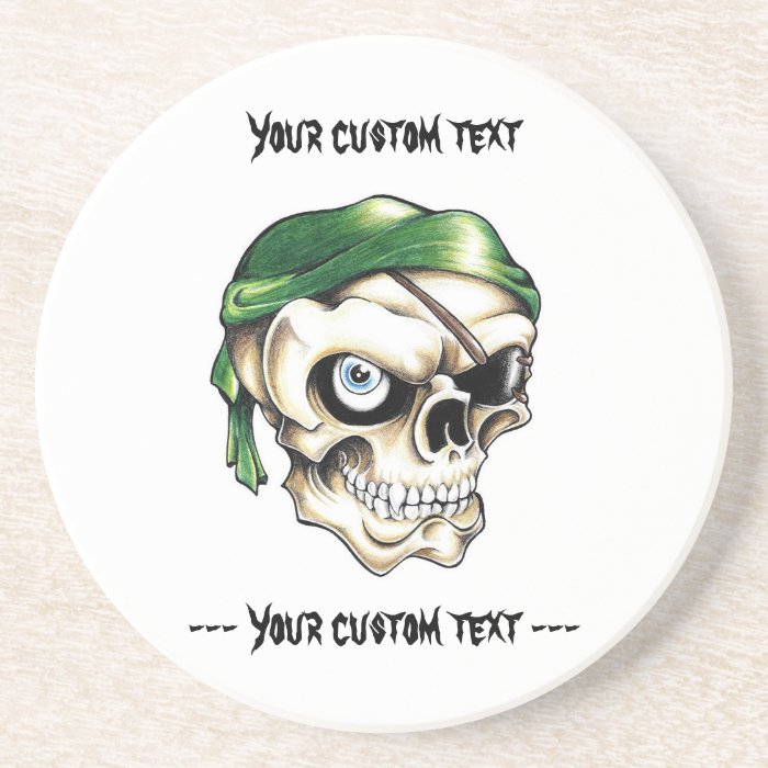 Cool cartoon tattoo symbol pirate skull bandana beverage coaster