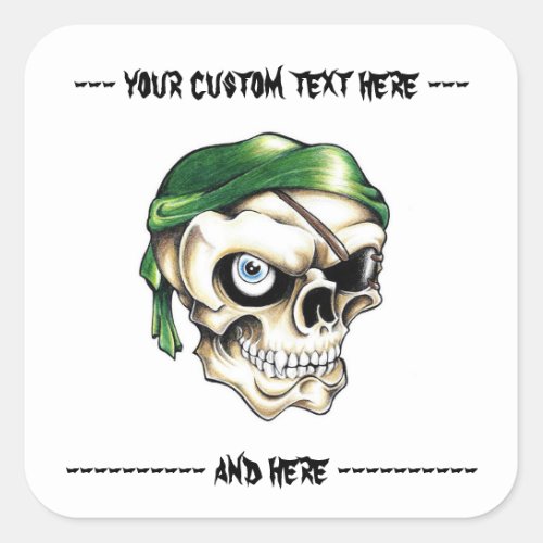 Cool cartoon tattoo symbol pirate skull bandana square sticker