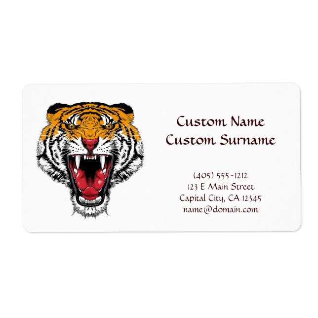 Cool cartoon tattoo symbol roaring feral tiger label (Front)