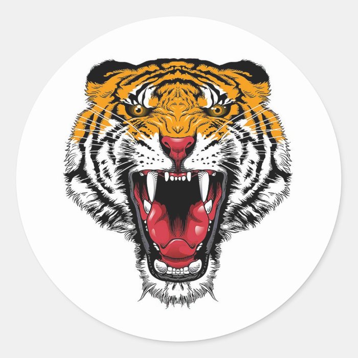 Cool cartoon tattoo symbol roaring feral tiger stickers