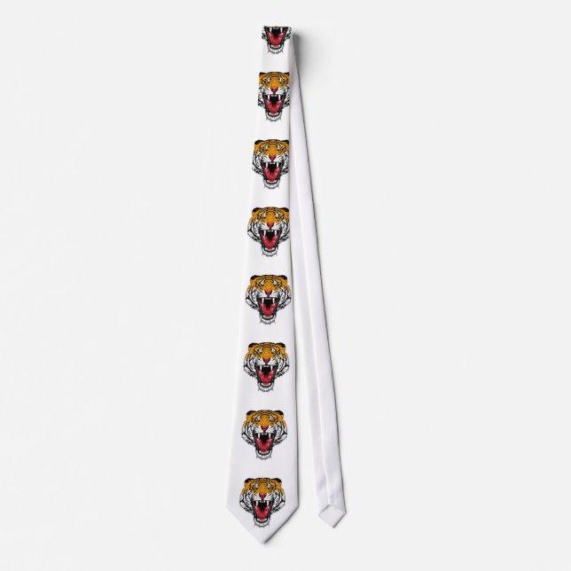 Cool cartoon tattoo symbol roaring feral tiger tie (Front)