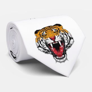 Cool cartoon tattoo symbol roaring feral tiger tie