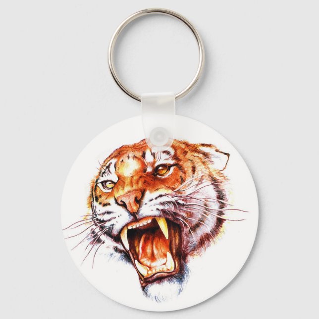 Cool cartoon tattoo symbol roaring tiger head keychain (Front)