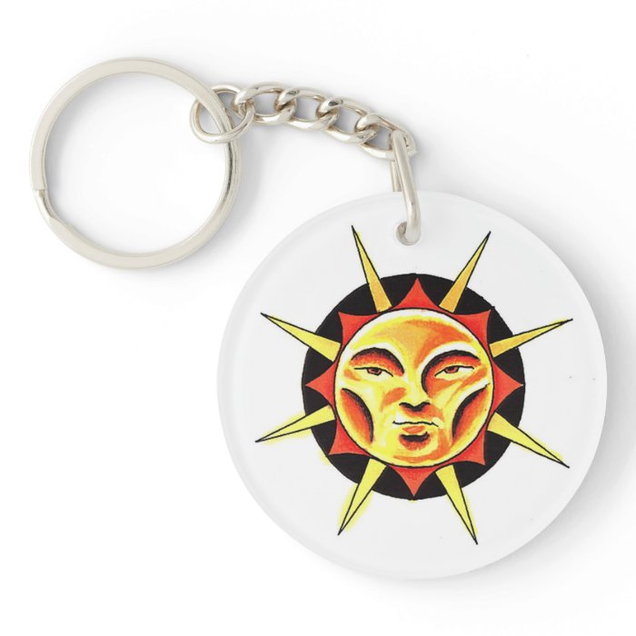 Cool cartoon tattoo symbol Sun Face Flame Acrylic Key Chain