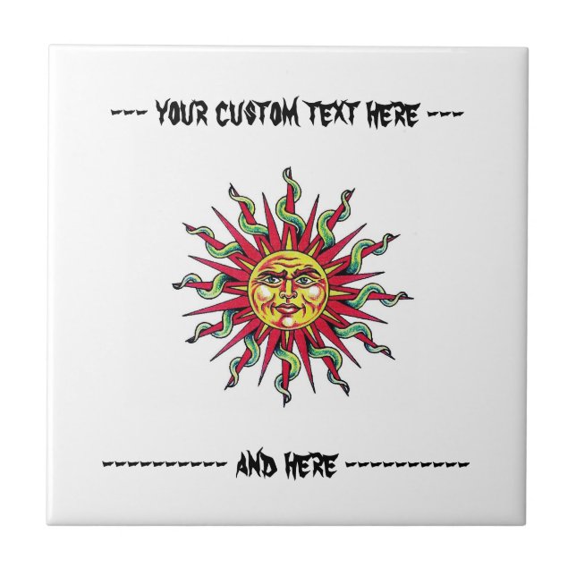 Cool cartoon tattoo symbol Sun God Face head Ceramic Tile (Front)