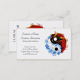 Cool cartoon tattoo symbol water fire Yin Yang Business Card