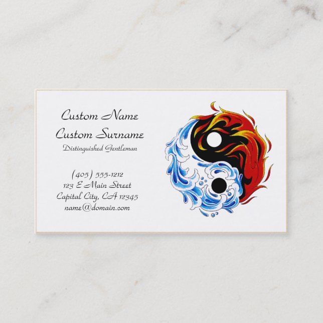 Cool cartoon tattoo symbol water fire Yin Yang Business Card (Front)