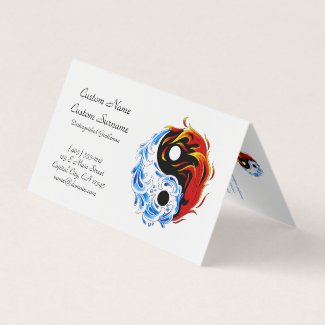 Cool cartoon tattoo symbol water fire Yin Yang Business Card