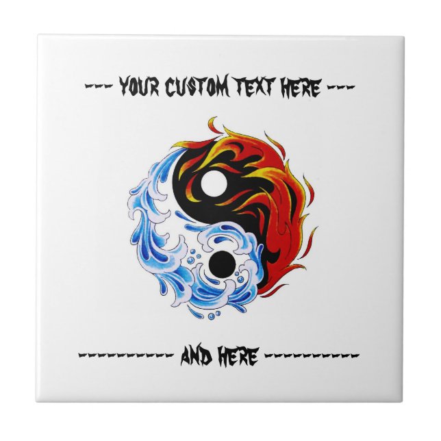 Cool cartoon tattoo symbol water fire Yin Yang Ceramic Tile (Front)