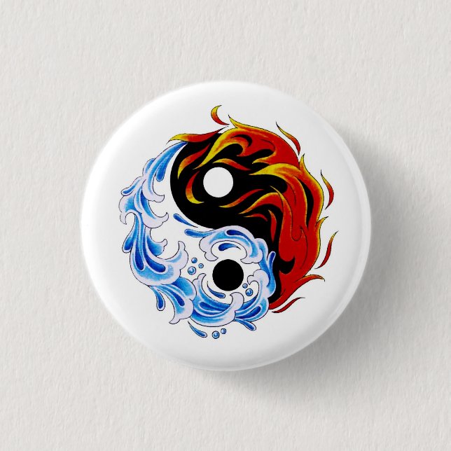 Cool cartoon tattoo symbol water fire Yin Yang Pinback Button (Front)