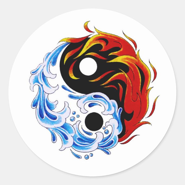 Cool cartoon tattoo symbol water fire Yin Yang Stickers