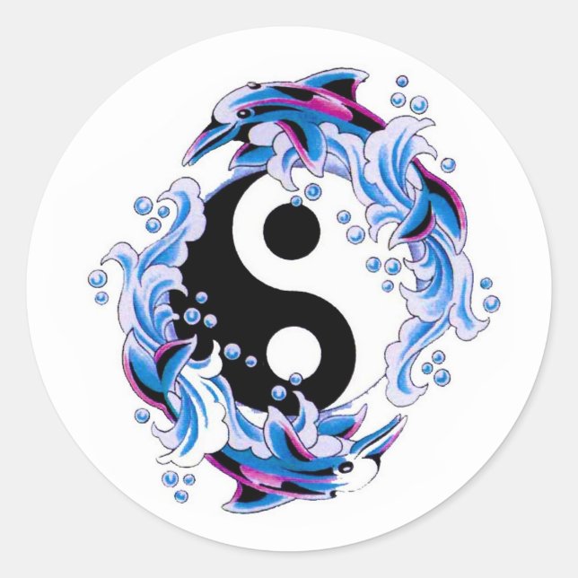 Cool cartoon tattoo symbol Yin Yang Dolphins Classic Round Sticker (Front)