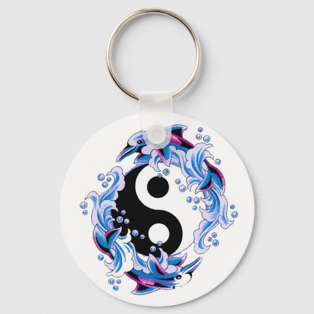 Cool cartoon tattoo symbol Yin Yang Dolphins Keychain (Front)