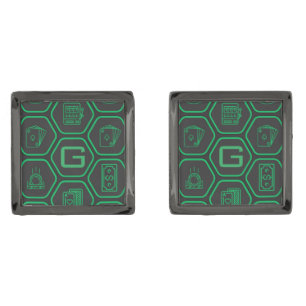 Cool Casino Icons Grid Pattern Monogram Cufflinks