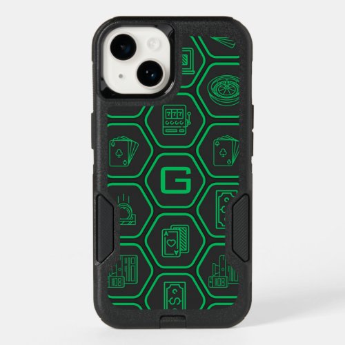 Cool Casino Icons Grid Pattern Monogram OtterBox iPhone 14 Case