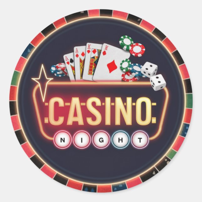 Cool Casino night word art gambling Classic Round Sticker (Front)