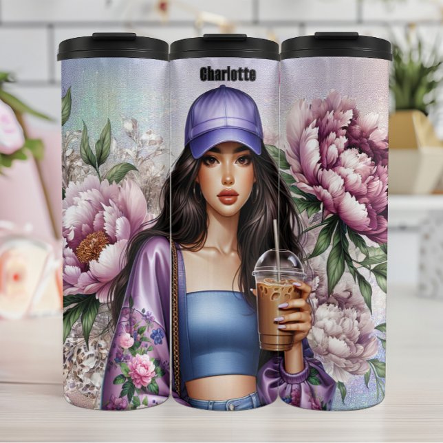 Cool Casual Coffee Floral Vibes Thermal Tumbler (Creator Uploaded)