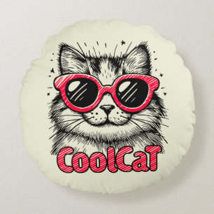 Cool Cat 1 Round Pillow