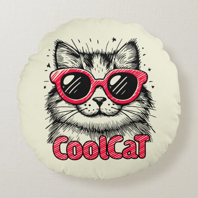 Cool Cat 1 Round Pillow (Front)