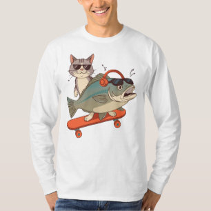 Cool Cat and Carp on Skateboard T-Shirt