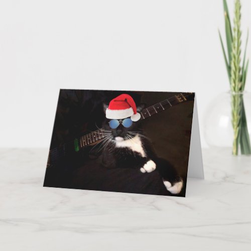 Cool Cat And Guitar Christmas Holiday Card