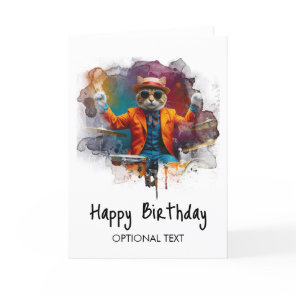 *~* Cool Cat AP91 Hip DRUMMER Birthday Card