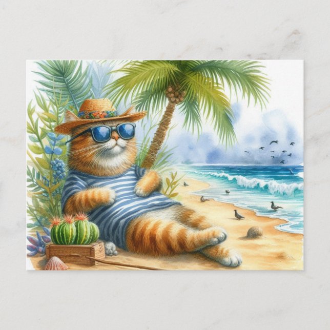 Cool Cat at Beach Cat Lovers  Postcard (Front)