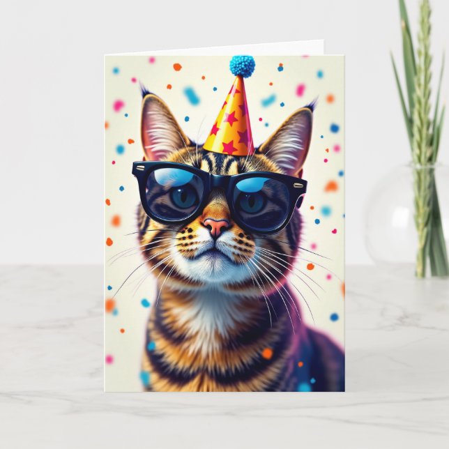 Cool Cat Birthday Party Card (Front)