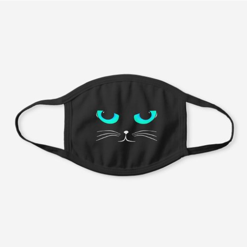 Cool cat blue eyes and whiskers black cotton face mask